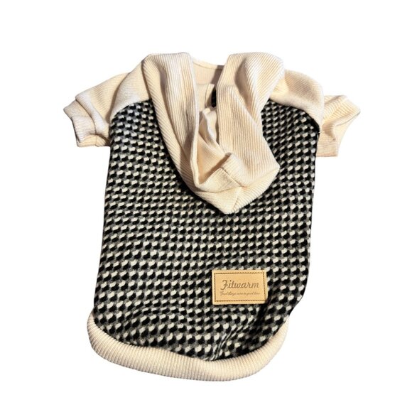 Fitwarm Dog Sweater Knit Hoodie Black & White Houndstooth Pattern - Picture 2 of 10